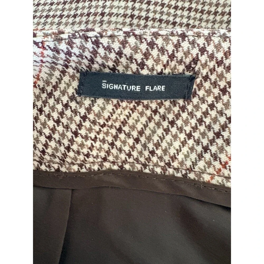 Talbots Signature Flare Pants Tan Houndstooth Wool Blend Lined Stretch Pockets